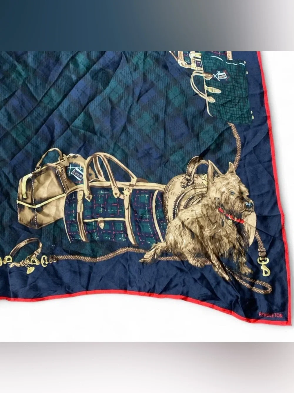 ✨ Vintage Pendleton 100% Silk Equestrian & Scottie Dog Square Scarf ✨
